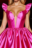 Sparkly A Line Ruffled Fuchsia Short Prom Dress with Bow