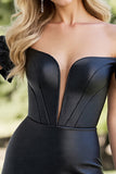 Off The Shoulder Black A Line Mini Cocktail Dress