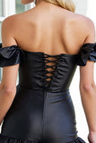 Off The Shoulder Black A Line Mini Cocktail Dress
