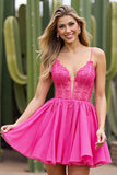 Fuchsia A Line Appliqued Mini Cocktail Dress