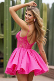 Fuchsia A Line Appliqued Mini Cocktail Dress