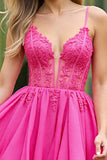 Fuchsia A Line Appliqued Mini Cocktail Dress