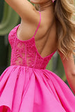 Fuchsia A Line Appliqued Mini Cocktail Dress