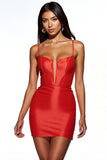 Orange Spaghetti Straps Bodycon Mini Cocktail Dress