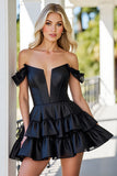 Black Tiered Corset Short Prom Dress with Ruffles