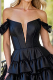 Black Tiered Corset Short Prom Dress with Ruffles