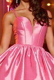 Pink Satin A Line Corset Short Prom Dress