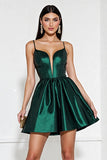 Dark Green Satin Corset A Line Short Prom Dress