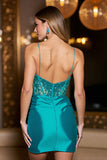 Sparkly Dark Green Sequin Bodycon Corset Short Prom Dress