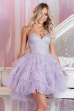 Sparkly Lilac Tulle Sweetheart Short Party Dress with Ruffles