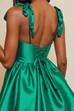 Dark Green Satin Corset A Line Short Prom Dress with Bows