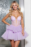 Lilac Organza Corset Tiered Short Prom Dress with Ruffles