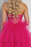 Sparkly Fuchsia Sequin Corset Sweetheart Short Prom Dress with Bows