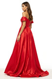 Off The Shoulder Ruched A Line Porm Dress With Slit