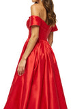 Off The Shoulder Ruched A Line Porm Dress With Slit