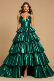 Sparkly Dark Green Tiered A Line Ruffled Prom Dress
