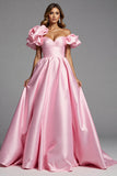 Pink Sweetheart Ruffled A Line Prom Dress With 3D Flower