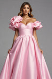 Pink Sweetheart Ruffled A Line Prom Dress With 3D Flower