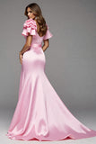 A Line Ruffle Sleeve Long Prom Dress With Slit