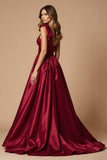 One Shoulder Burgundy A Line Long Prom Dress With Slit