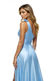 Sparkly Blue Satin Long Prom Dress with Slit