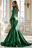 Blue Satin One Shoulder Prom Dress with Slit