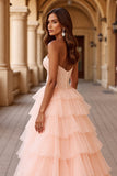 Blush A Line Tulle Prom Dress with Ruffles