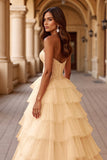 Blush A Line Tulle Prom Dress with Ruffles