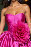 Fuchsia Strapless A Line Short Prom Dress With 3D Flowers