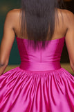 Fuchsia Strapless A Line Short Prom Dress With 3D Flowers