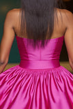 Fuchsia Strapless A Line Short Prom Dress With 3D Flowers