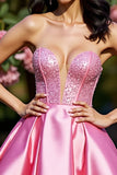 Pink Corset Satin Strapless A Line Cocktail Dress