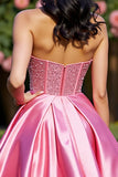 Pink Corset Satin Strapless A Line Cocktail Dress