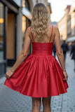 Red Spaghetti Straps A Line Cocktail Dress With 3D Flowers