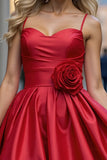 Red Spaghetti Straps A Line Cocktail Dress With 3D Flowers