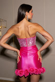 Sparkly Fuchsia Strapless Satin Bodycon Cocktail Dress With 3D Flowers