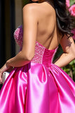 Fuchsia Strapless Keyhole Satin A Line Short Prom Dress