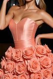 Orange Strapless Satin A Line Short Party Dress With 3D Flowers