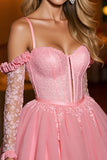 Pink Cold Shoulder Corset A Line Short Prom Dress With Appliques