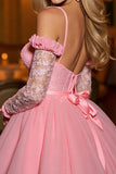 Pink Cold Shoulder Corset A Line Short Prom Dress With Appliques