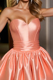 Orange Satin Strapless A Line Mini Prom Dress