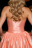 Orange Satin Strapless A Line Mini Prom Dress