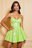 Sparkly Green Spaghetti Straps A Line Mini Prom Dress
