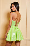Sparkly Green Spaghetti Straps A Line Mini Prom Dress