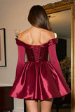 Sparkly Burgundy Satin Corset Beaded A Line Short Prom Dress