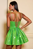 Sparkly Green A Line Sequins Lace Up Back Short Prom Dress
