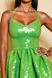 Sparkly Green A Line Sequins Lace Up Back Short Prom Dress