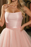 Blush A Line Tulle Spaghetti Straps Short Prom Dress