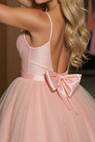 Blush A Line Tulle Spaghetti Straps Short Prom Dress