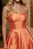 Orange Satin A Line Strapless Short Prom Dress